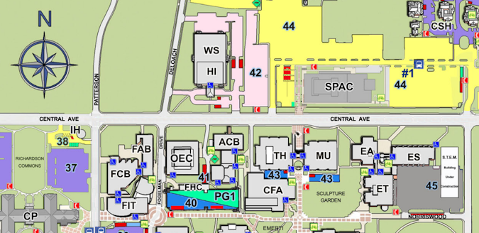 A FIT parking map showing FIT and the nearby parking garage in the lower left of the image.